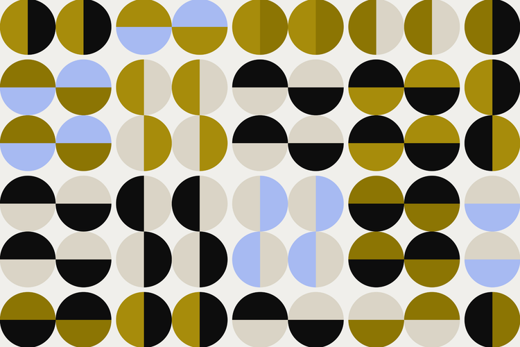 6 rows of circles in varying shades of brown, blue, grey, and black