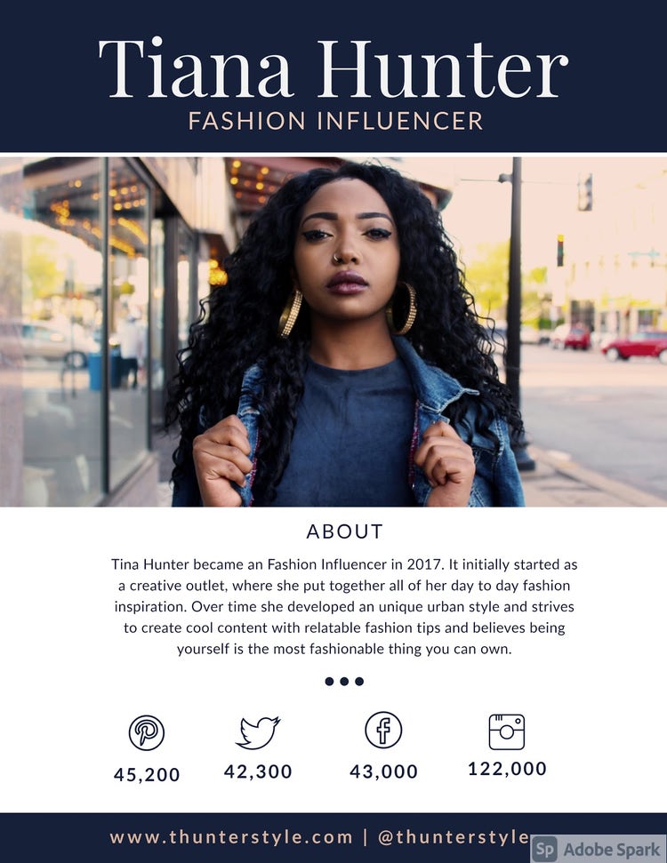 Adobe Spark media kit template for fashion influencer