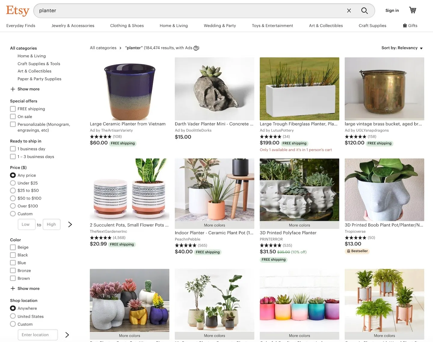 Etsy Store: Showcase of planter products