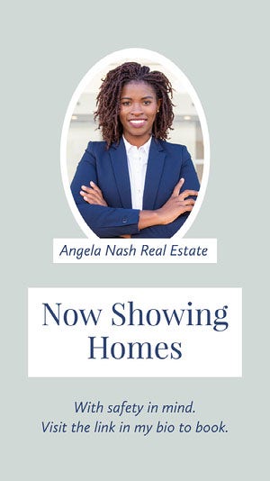 Light Blue Background and Businesswoman Photo Real Estate Agency Instagram Story Ad COVID-19 Re-opening