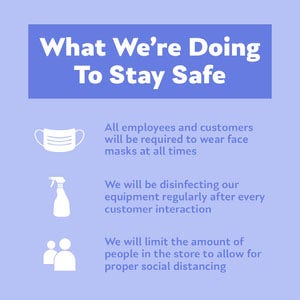 Blue Coronavirus Business Safety Measures Instagram Square Graphic COVID-19 Re-opening