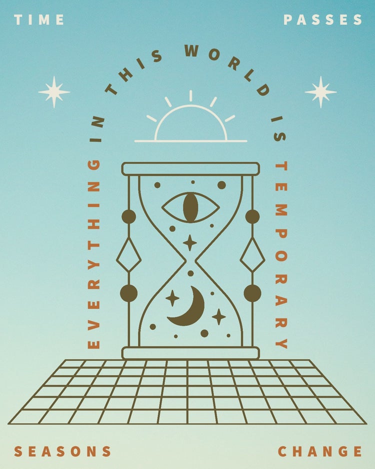 Blue and Green Psychedelic Hourglass Illustrated Quote 