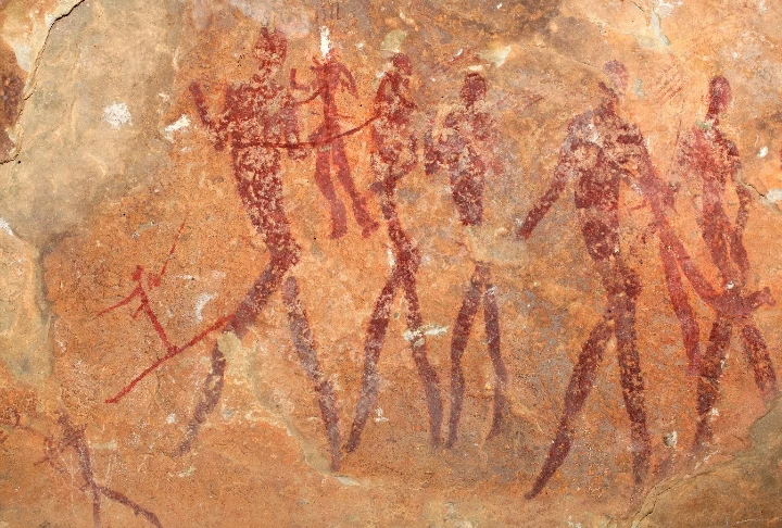 Peinture murale de chasseurs-cueilleurs Bochiman en Afrique du Sud