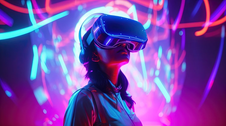 Une femme portant un casque de réalité virtuelle