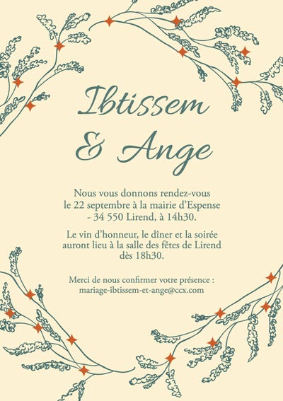 Faire part mariage en français - Carte invitation mariage - Modèle