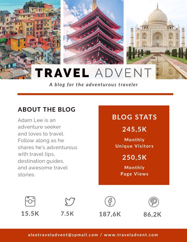 Red Travel Blog Media Kit with Collage
