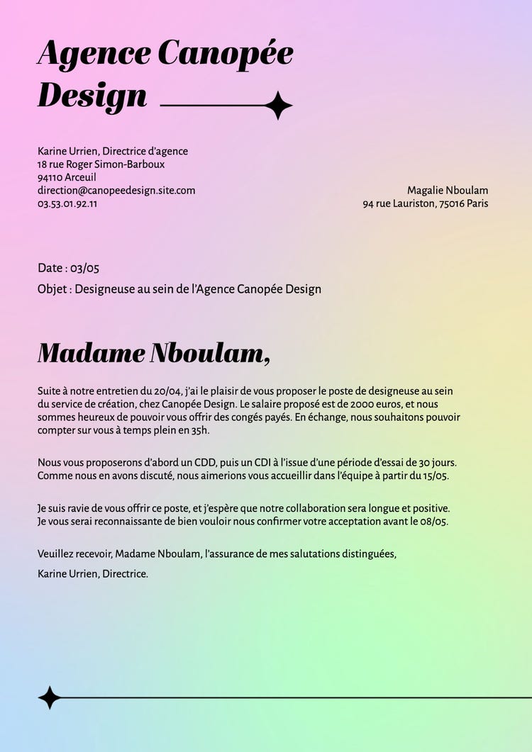 Colorful Gradient Design Job Offer Letter