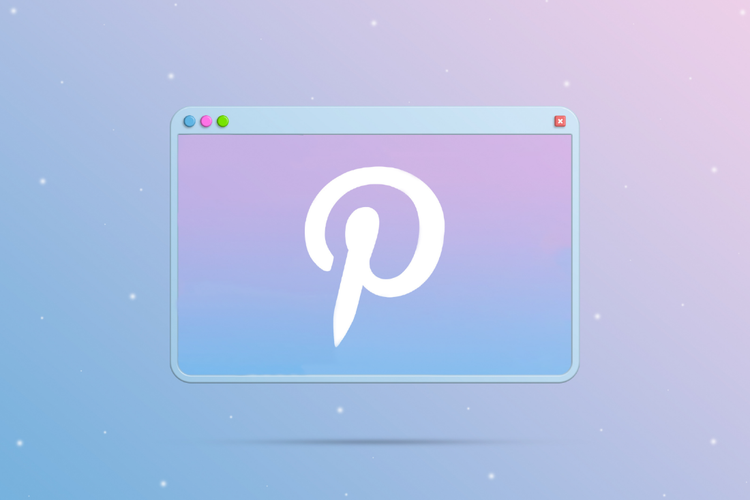 Pinterest ideas header image The Pinterest logo on an illustrated internet window over a blue-fading-into-pink background.