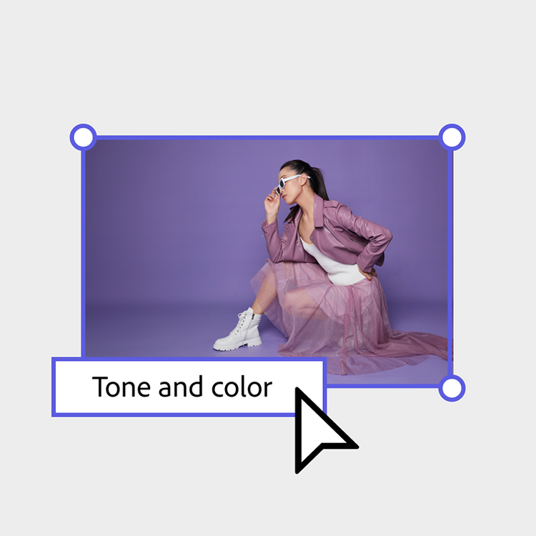 A person sitting on a purple background Description automatically generated