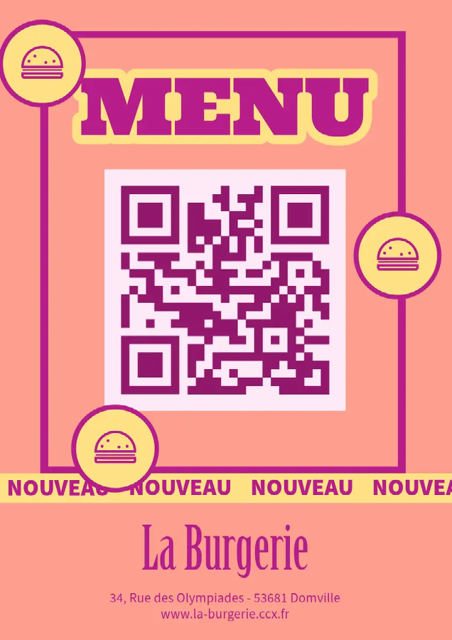 A QR code menu sign for a restaurant called The Burger