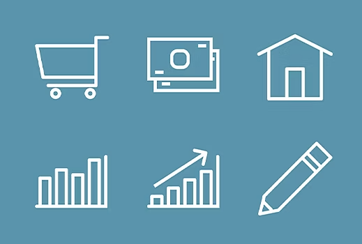 Collage of various line art icon design templates for Adobe Illustrator