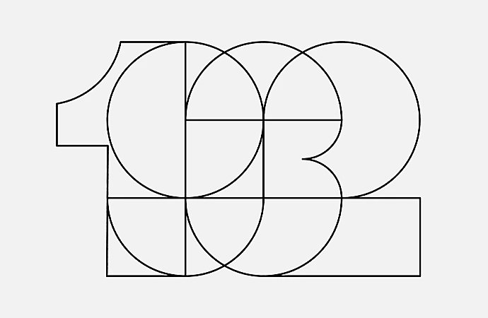 A minimalist logo design of the number 1932