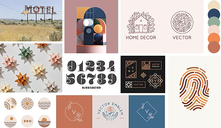 A collage of various flat logo designs