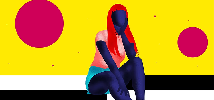 A colorful illustration of a person sitting