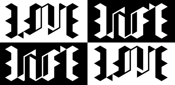 Membuat ambigram melalui penggunaan ruang dan warna.