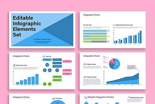 Kolase berbagai desain infografik untuk Adobe Illustrator