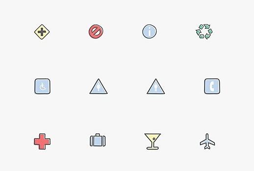 Collage of various icon design templates for Adobe Illustrator