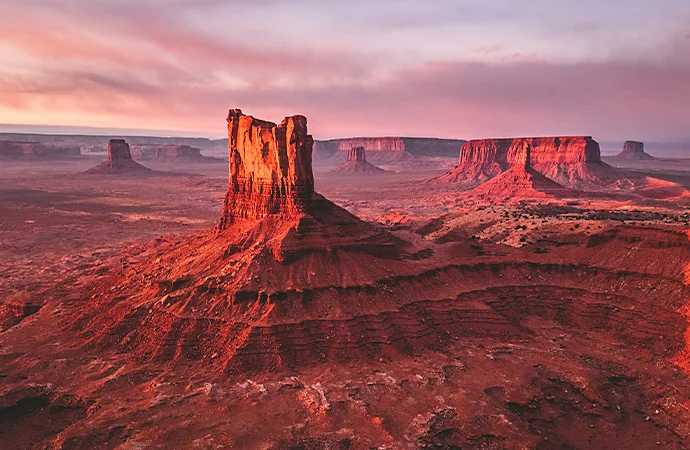 Aerial color photo of Monument Valley