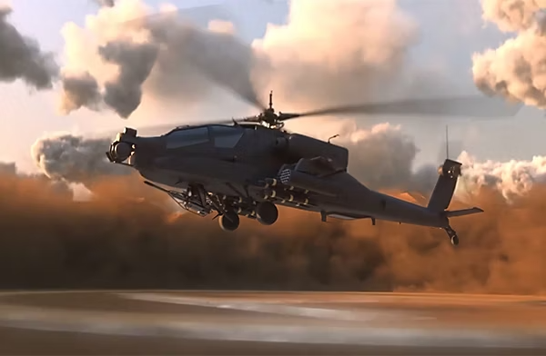 Military helicopter rising through the clouds using visual effects