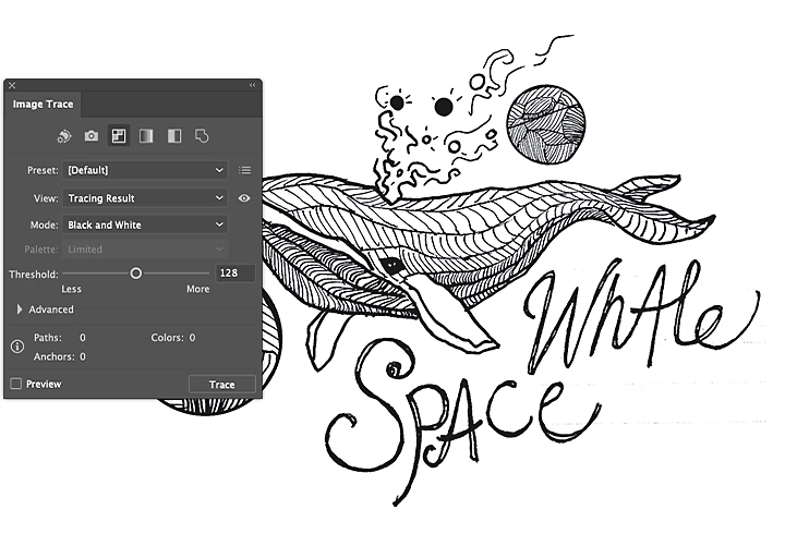 Image tracing a whale in Adobe Illustrator