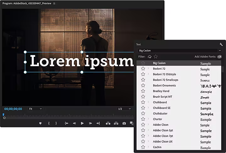 An image of adding an imported font to video in Adobe Premiere Pro