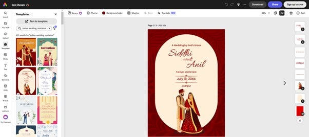 Free templates and wedding invitation creator in Adobe Express