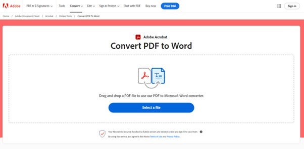 Convert PDF to Word using Adobe Acrobat Online