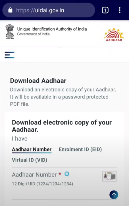 Download e-Aadhaar PDF Using VID number.