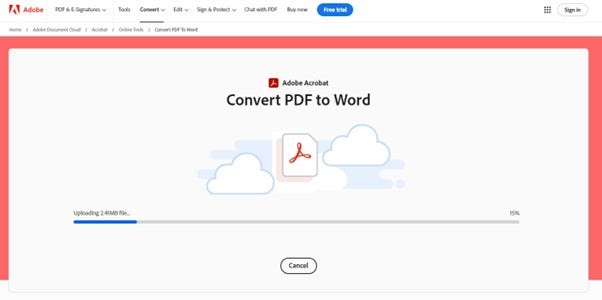 Upload your PDF file to convert it to Word using Adobe Acrobat Online