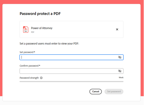 Set password on power of attorney PDF