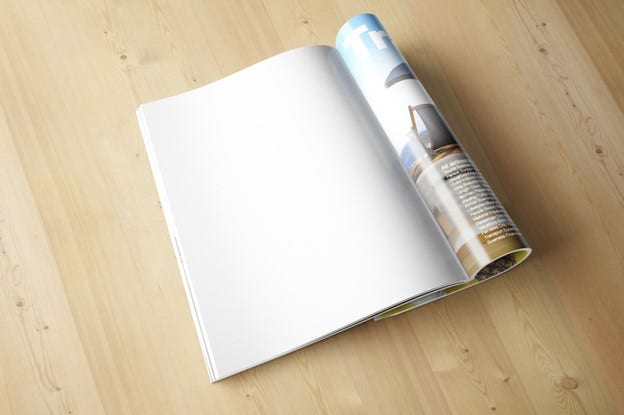 A magazine showing blank page