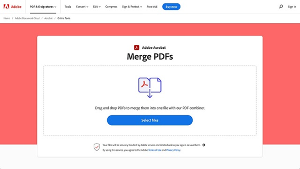 Adobe Acrobat Merge PDF online tool