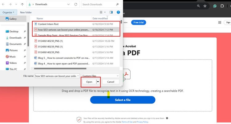 Select the PDF to OCR