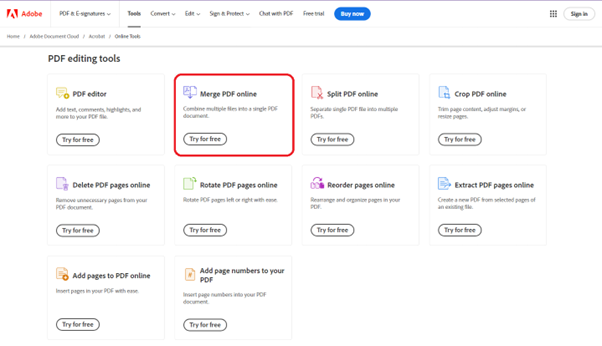 Select Merge PDF tool