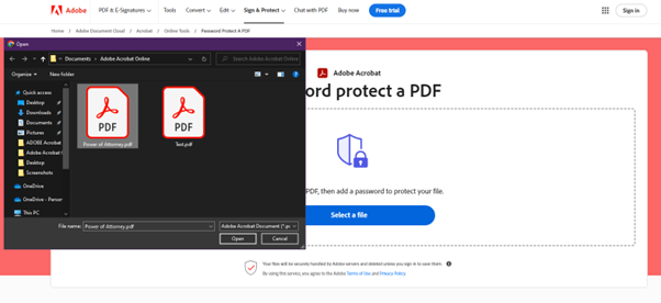 Select Power of Attorney Document to add password