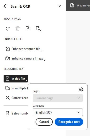 Choose language to recognize text using Scan and OCR