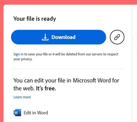 Download your Word doc from Adobe PDF to Word converter