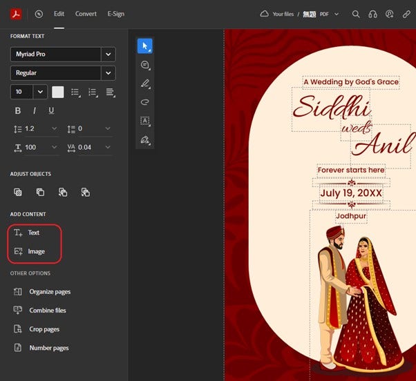 convert wedding card PDF from image to PDF