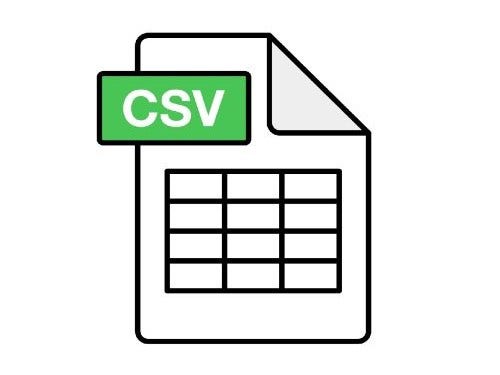 Icon of a CSV file outlined in black against a white background, with 'CSV' in a green rectangle at the top left.