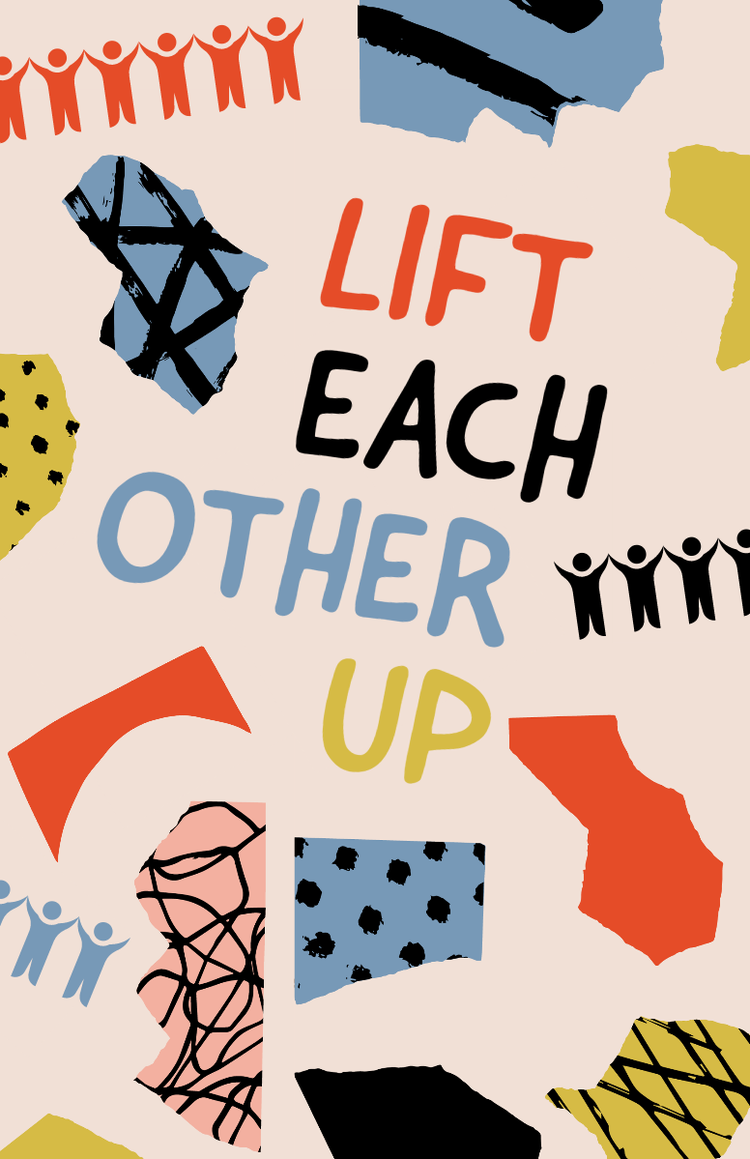 Poster with the quote "Lift each other up" and graphic elements being edited in Adobe Express.