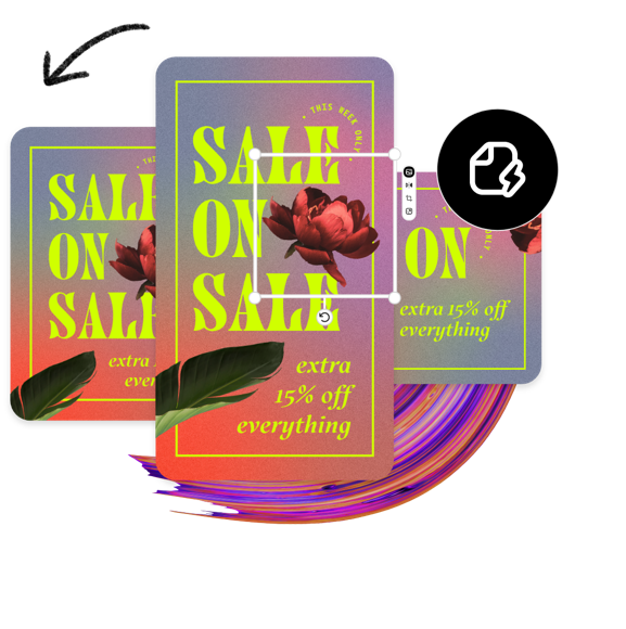 The same colorful design is being displayed in three different formats: a poster, a story and a square post. , Picture