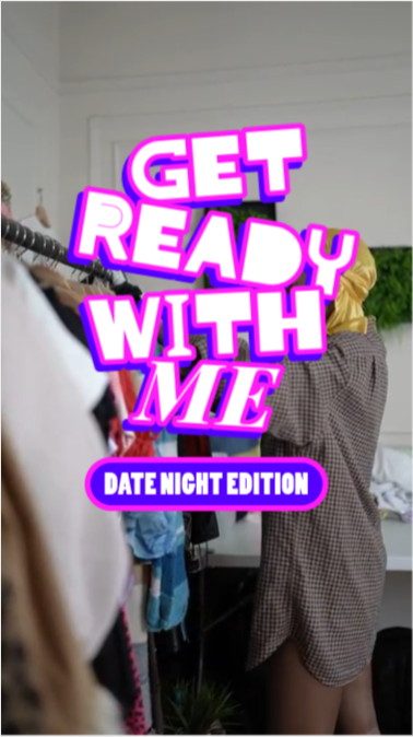 Tiktok video with the text "Get ready with me" being edited in Adobe Express.