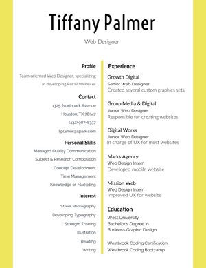 White and Yellow Web Designer Resume Resume Examples