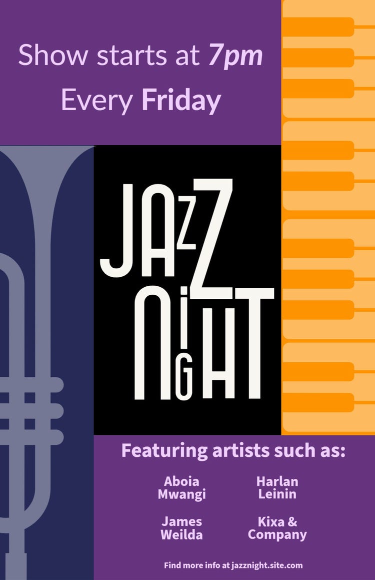 Navy, Orange, Purple and Black Jazz Night Poster
