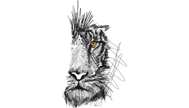 Wireframe sketch of a tiger