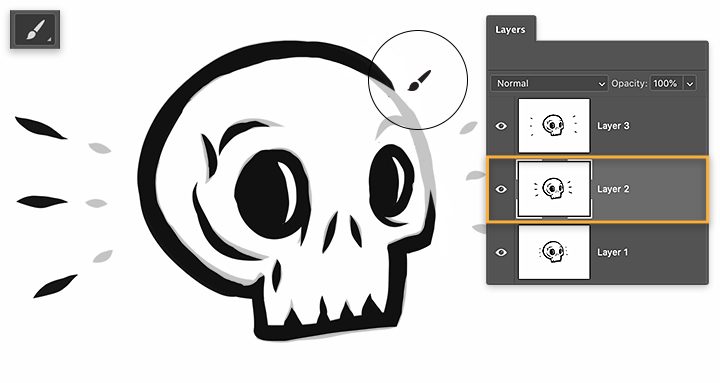 Add digital sketch variations to separate layers in Adobe Photoshop .