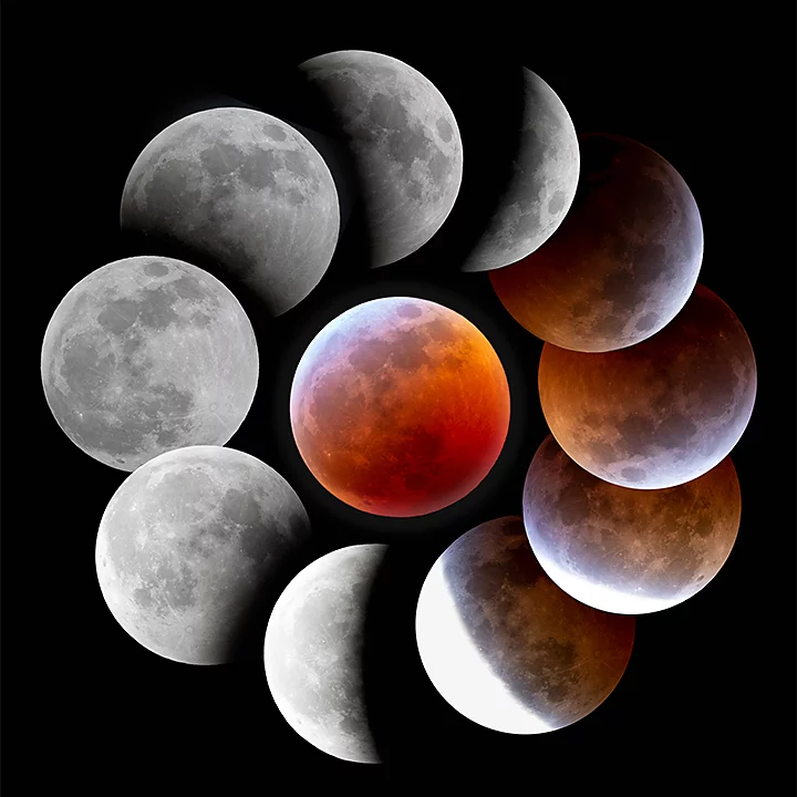 An image showing the different phases and crescents of the moon