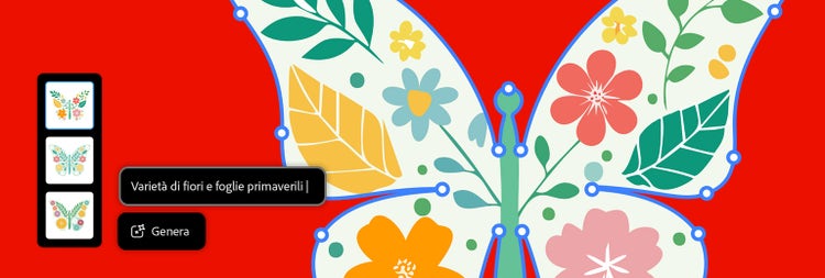 image of a butterfly and flowers with a text prompt that reads 'Array of spring flowers and leaves'