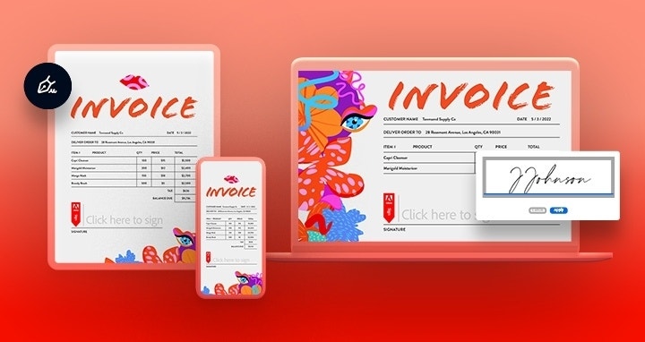 An example of Adobe Acrobat Sign being used on a tablet, smartphone, and laptop.