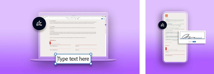Examples of using Adobe Sign for sales workflows on a laptop and a smartphone